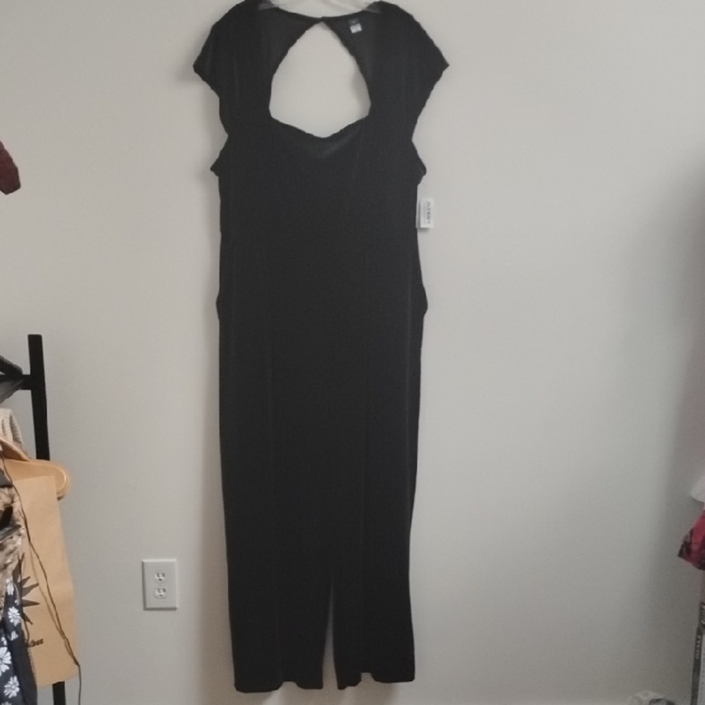 Old Navy Black Short Sleeve Dark Romanric Whimsigoth‎ Velour Wide Leg Jumpsuit